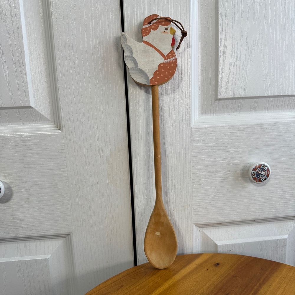 Wooden hand painted chicken spoon